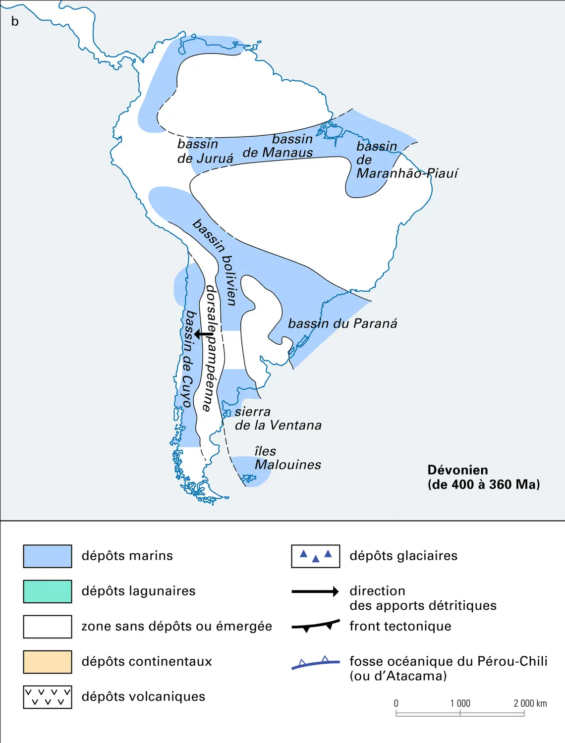 Cartes paléogéographiques simplifiées de l'Amérique du Sud - vue 2