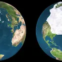 Comparaison entre l'extension des glaces aujourd'hui et à l'époque de la dernière glaciation - crédits : Living Earth