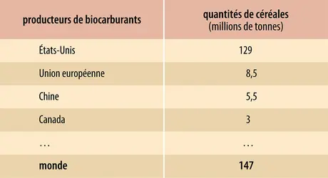 Principaux pays producteurs de biocarburants à partir de céréales
 - crédits : Encyclopædia Universalis France