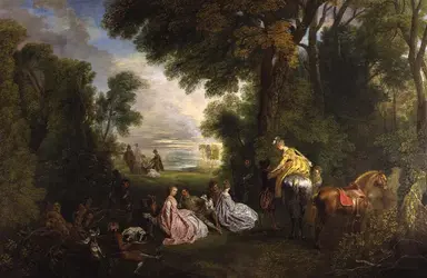 <it>Rendez-vous de chasse</it> de Watteau - crédits :  Bridgeman Images 