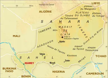 Niger : carte physique - crédits : Encyclopædia Universalis France