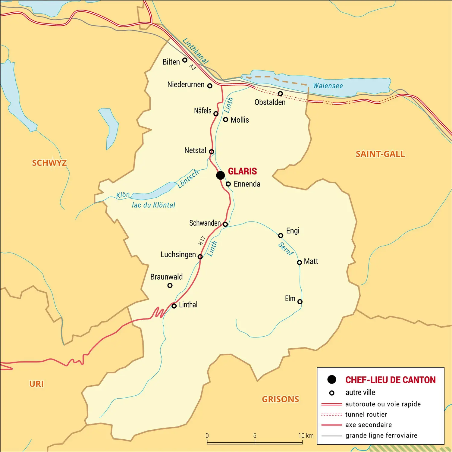 Glaris : carte administrative du canton