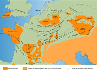 Zones structurales varisques en Europe - crédits : Encyclopædia Universalis France