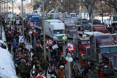 Protestation contre les mesures sanitaires au Canada, 2022 - crédits : Dave Chan/ AFP