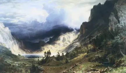 <em>A Storm in the Rocky Mountains. Mt. Rosalie</em> (<em>Orage dans les montagnes Rocheuses</em>), A. Bierstadt - crédits : Geoffrey Clements/ Corbis Historical/ VCG/ Getty Images