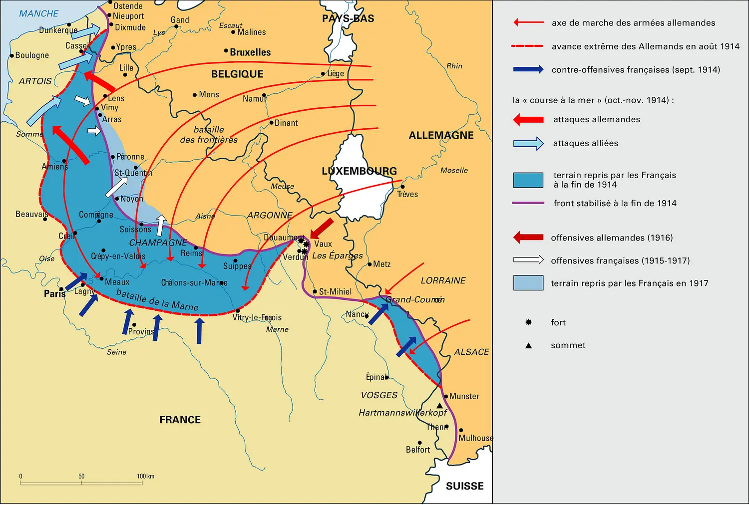 Première Guerre mondiale, front français de 1914 à 1917