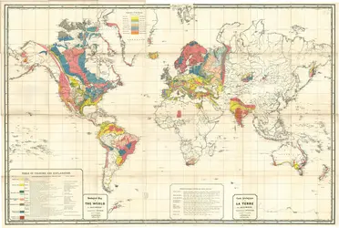 Carte géologique de la Terre, par Jules Marcou, 1861 - crédits : Bibliothèque de la Société Géologique de France