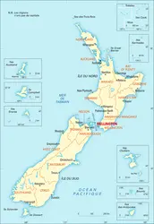 Nouvelle-Zélande : carte administrative - crédits : Encyclopædia Universalis France