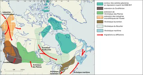 Amérique : industries microlithiques et cultures de l'Archaïque ancien jusqu'à 8000 B.P. - crédits : Encyclopædia Universalis France