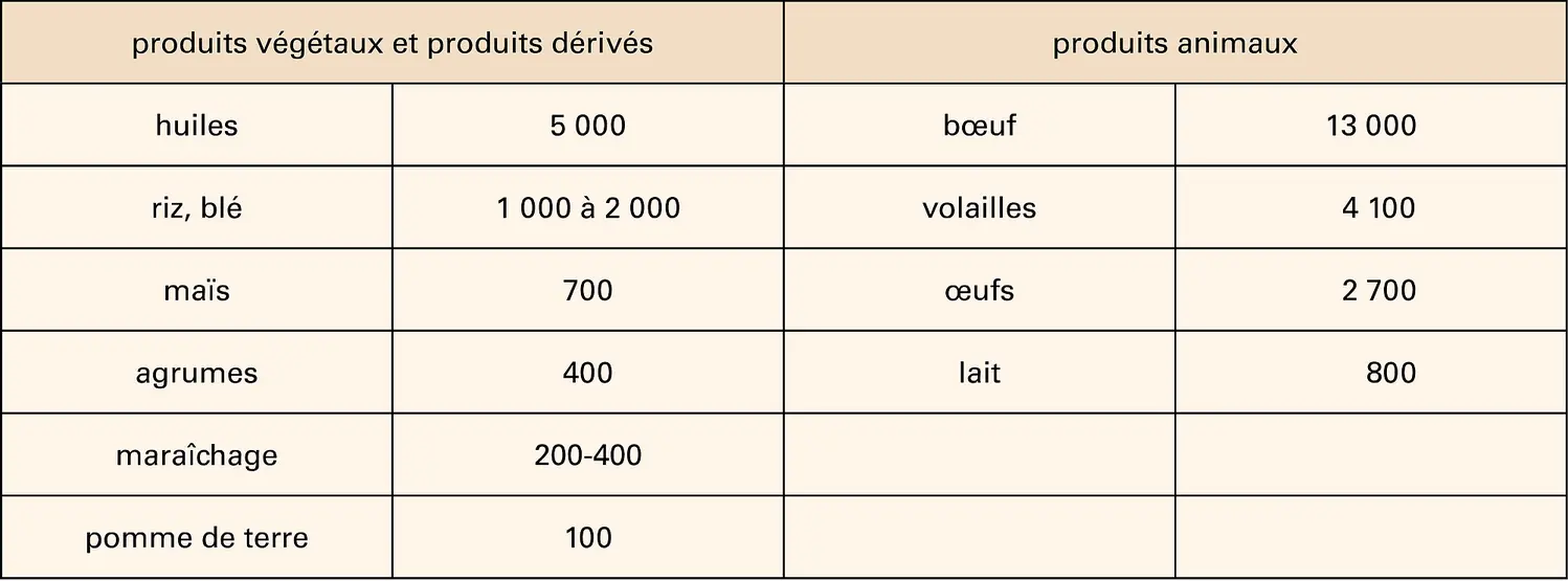 Produits alimentaires de base et consommation d'eau