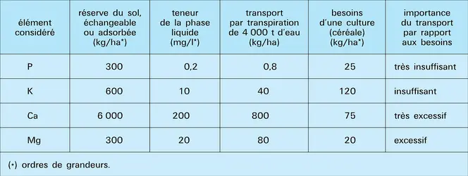 Teneur en éléments nutritifs adsorbables - crédits : Encyclopædia Universalis France