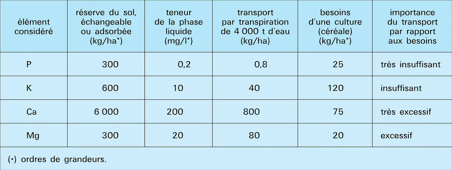 Teneur en éléments nutritifs adsorbables