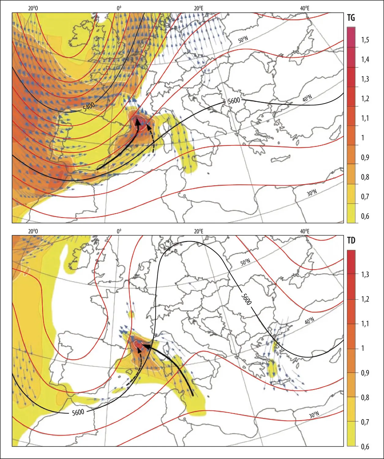 Les deux principales situations météorologiques génératrices d’épisodes cévenols 