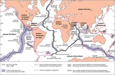 Plaques et dorsales océaniques - crédits : Encyclopædia Universalis France