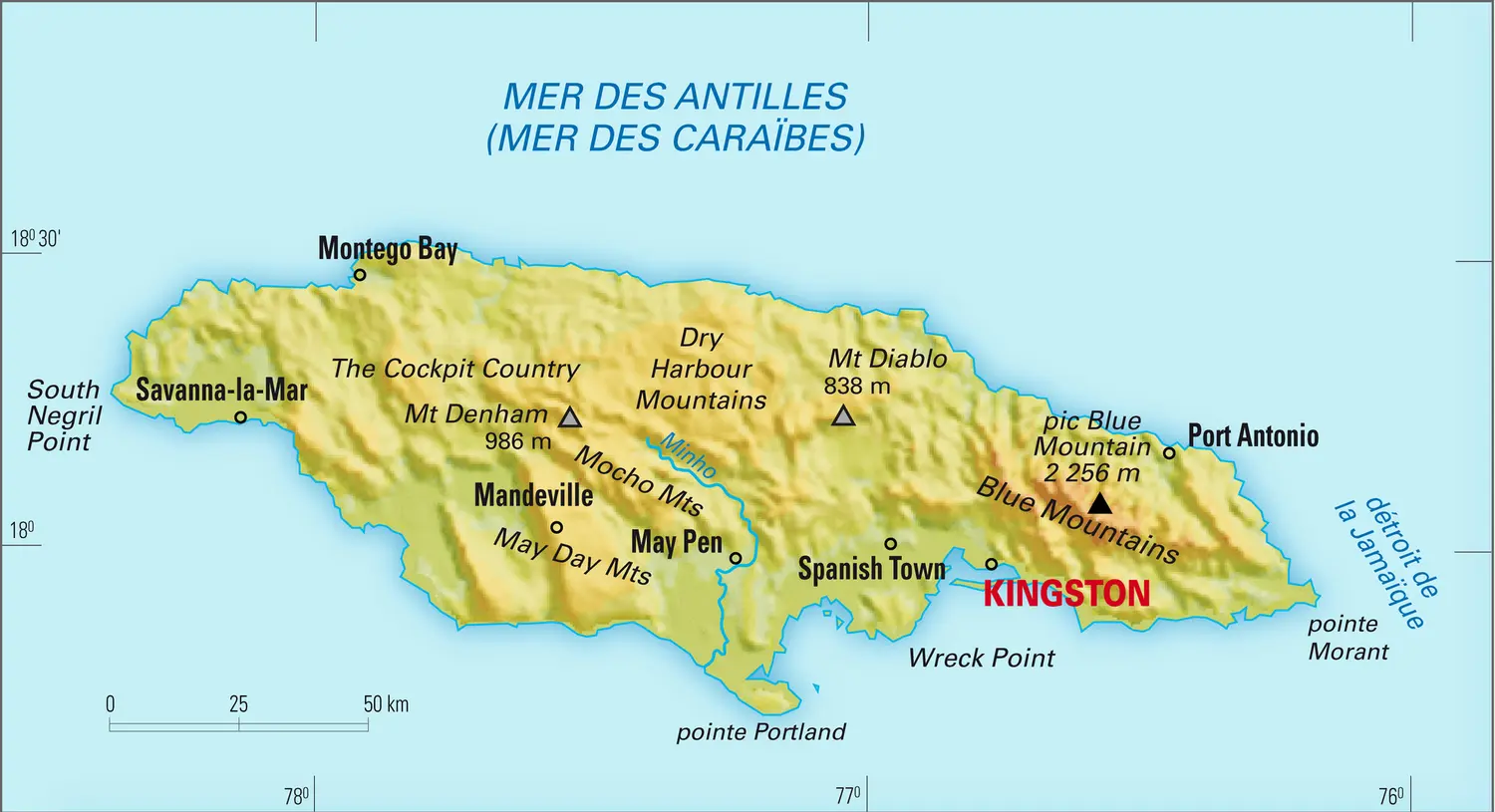 Jamaïque : carte physique