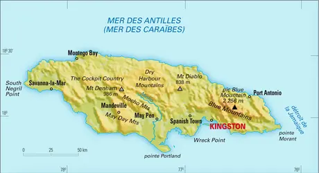 Jamaïque : carte physique - crédits : Encyclopædia Universalis France