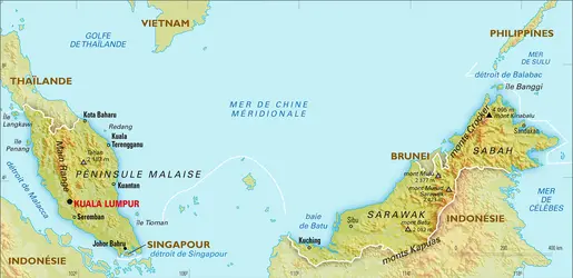 Malaisie : carte physique - crédits : Encyclopædia Universalis France