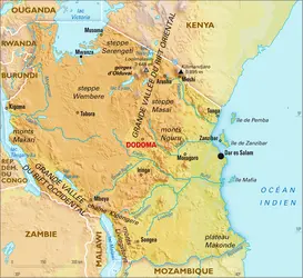 Tanzanie : carte physique - crédits : Encyclopædia Universalis France