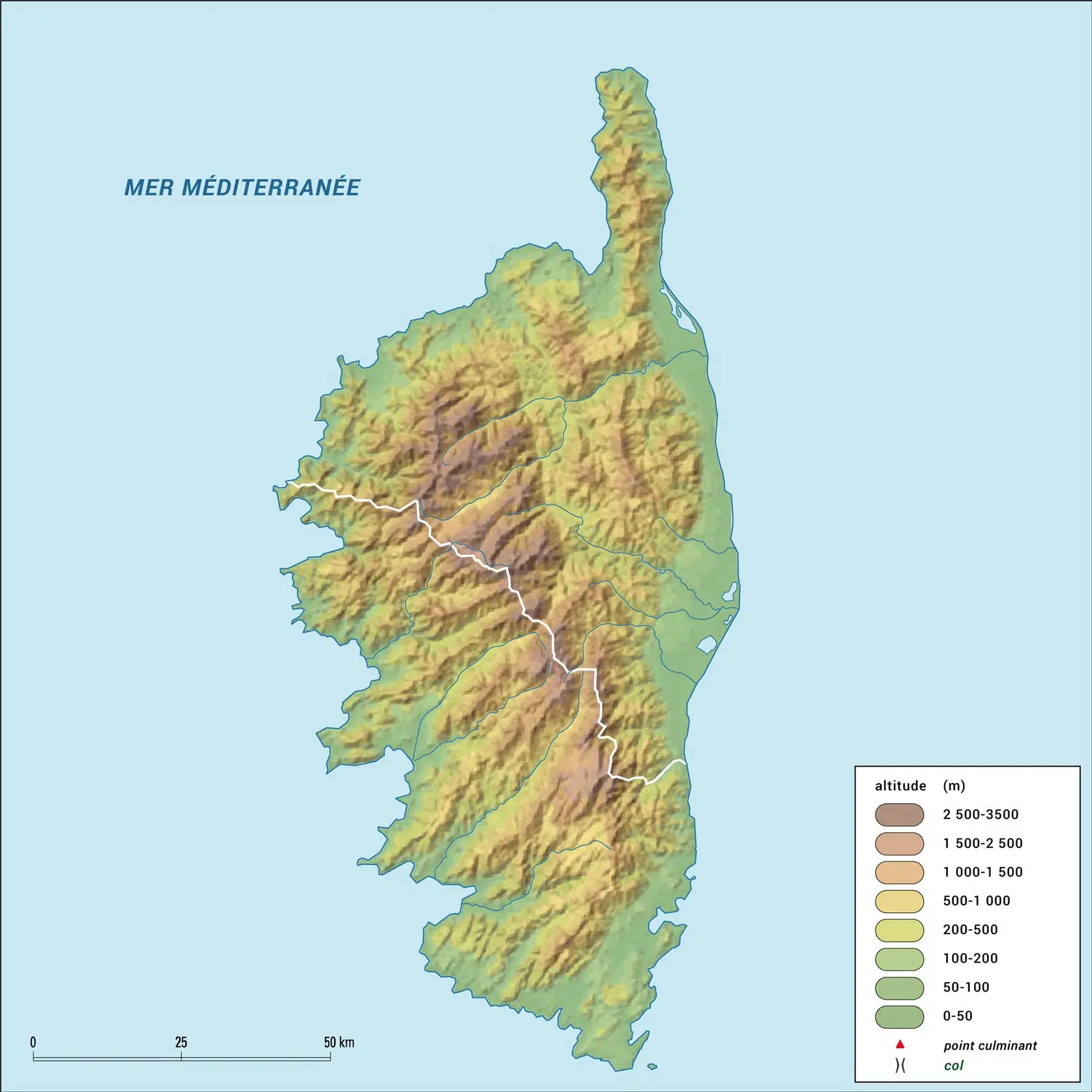 Corse : carte physique vierge