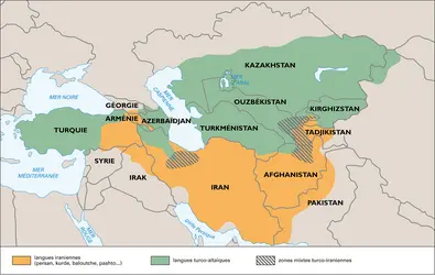 Asie centrale : aires linguistiques - crédits : Encyclopædia Universalis France