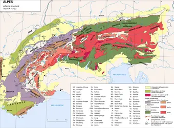 Schéma structural des Alpes - crédits : Encyclopædia Universalis France