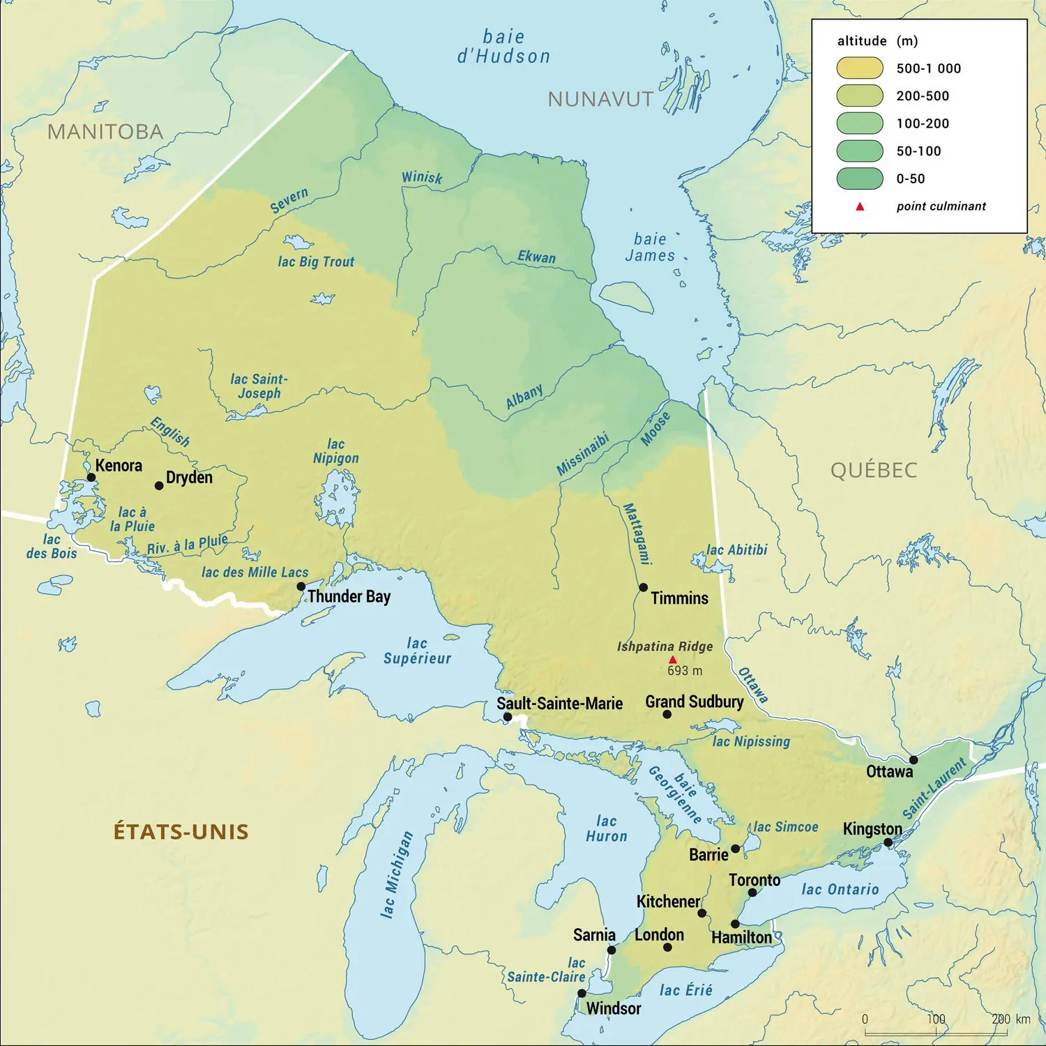 Ontario : carte physique