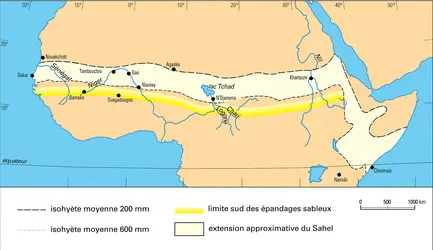 Délimitation du Sahel - crédits : Encyclopædia Universalis France
