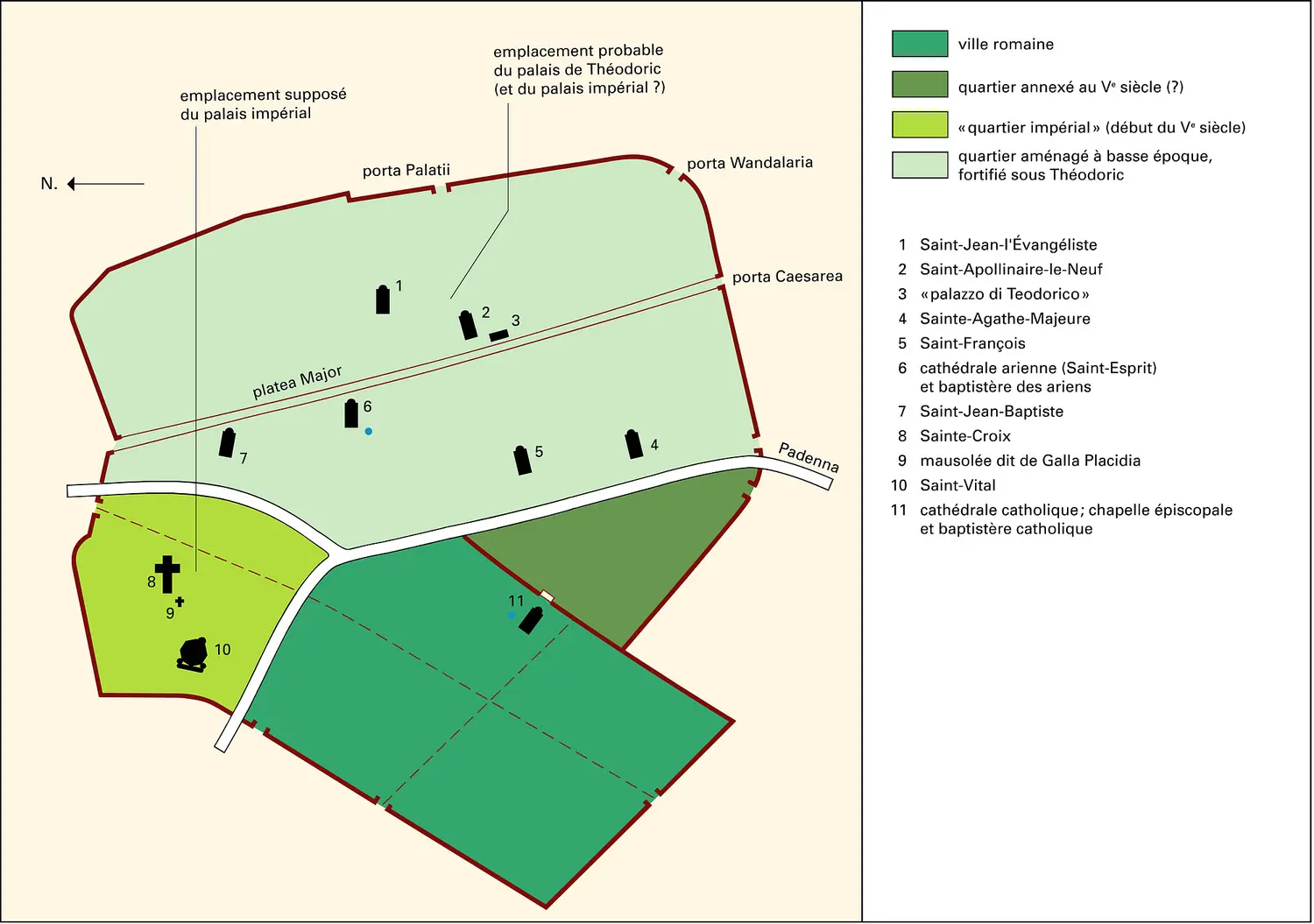 Ravenne: plan montrant l'évolution de la ville