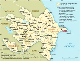 Azerbaïdjan : carte administrative - crédits : Encyclopædia Universalis France