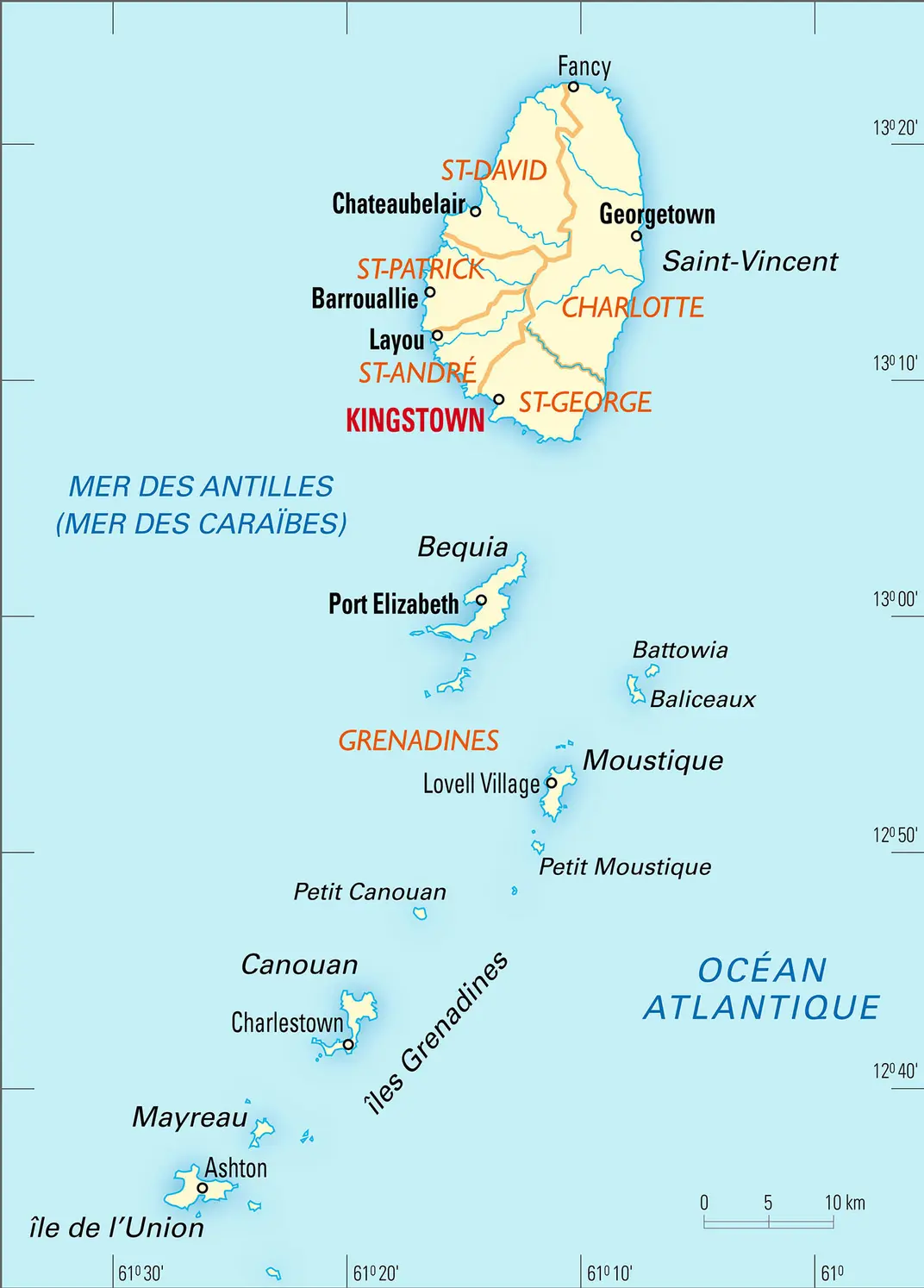 Saint-Vincent-et-les-Grenadines : carte administrative