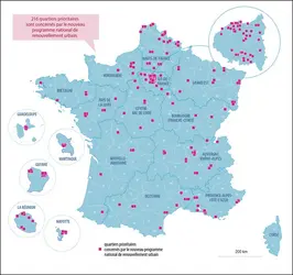 Quartiers prioritaires d’intérêt national définis par la loi Lamy en 2014 - crédits : ONPV ; Agence nationale de la cohésion des territoires