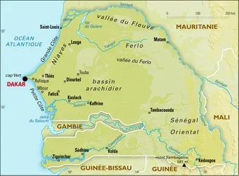 Sénégal : carte physique - crédits : Encyclopædia Universalis France