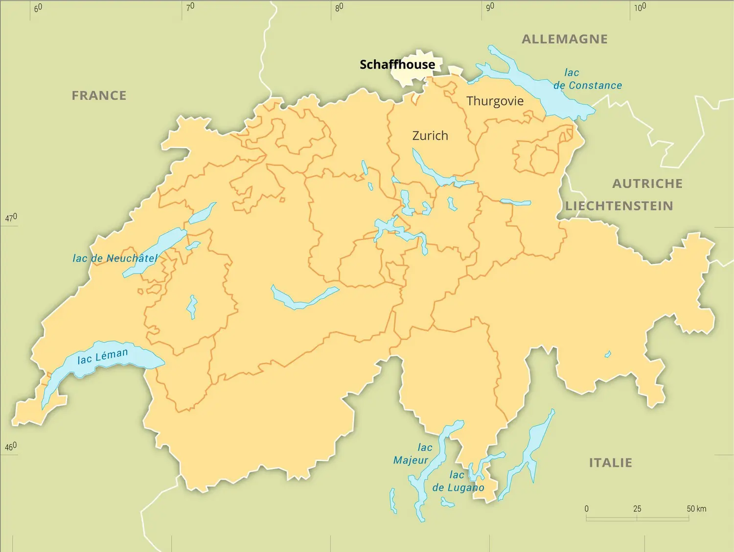 Schaffhouse : carte de situation du canton