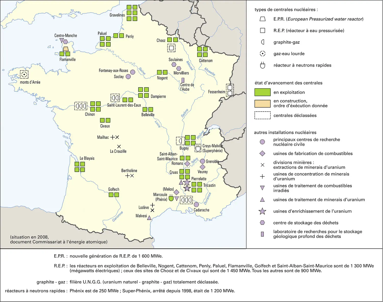 Centrales et installations nucléaires en France