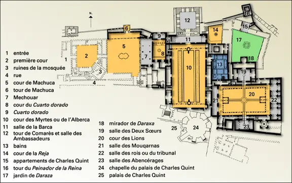 Plan des palais de l'Alhambra de Grenade