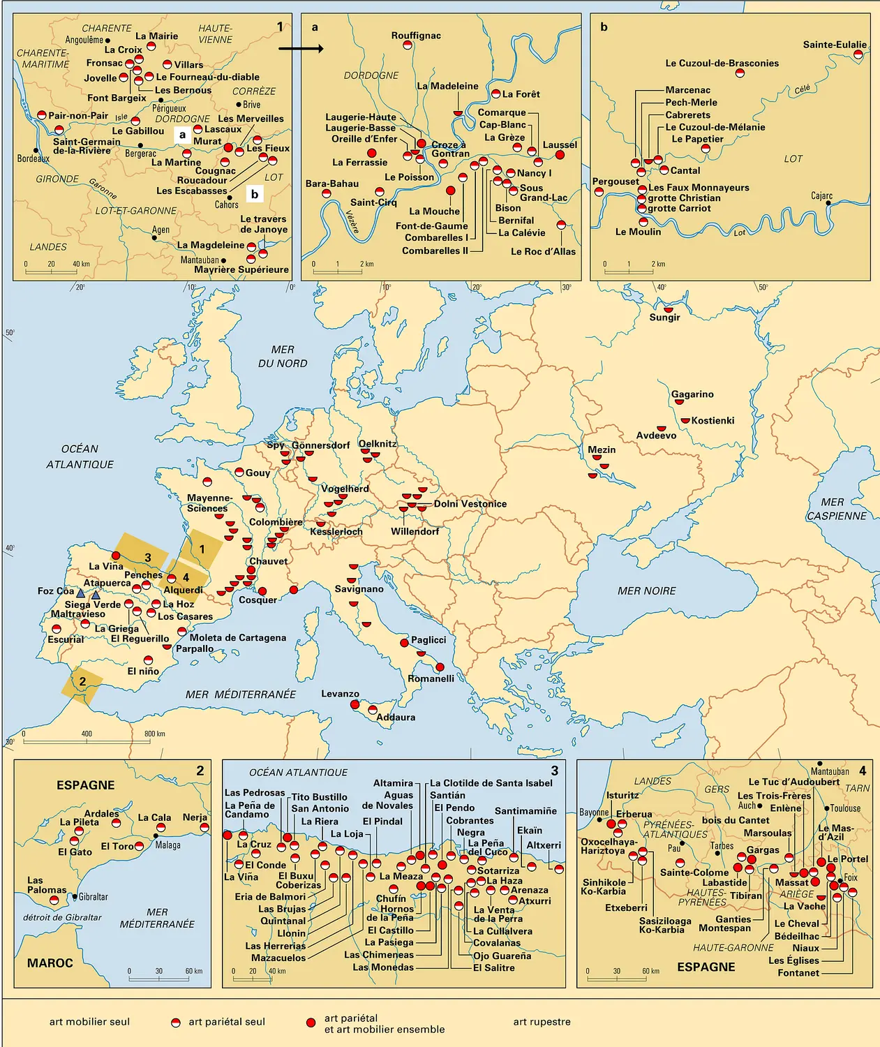 Sites d'art pariétal et d'art mobilier paléolithiques en Europe