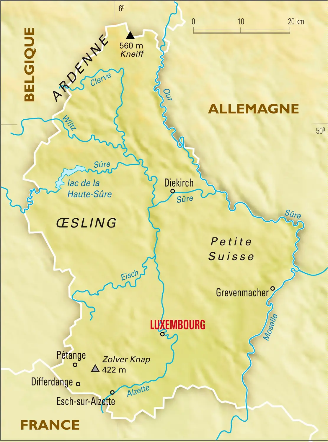 Luxembourg : carte physique