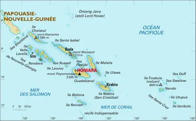 Salomon (îles) : carte physique - crédits : Encyclopædia Universalis France