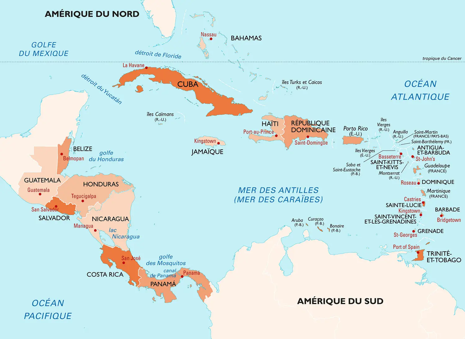 Amérique centrale et Caraïbes : carte politique