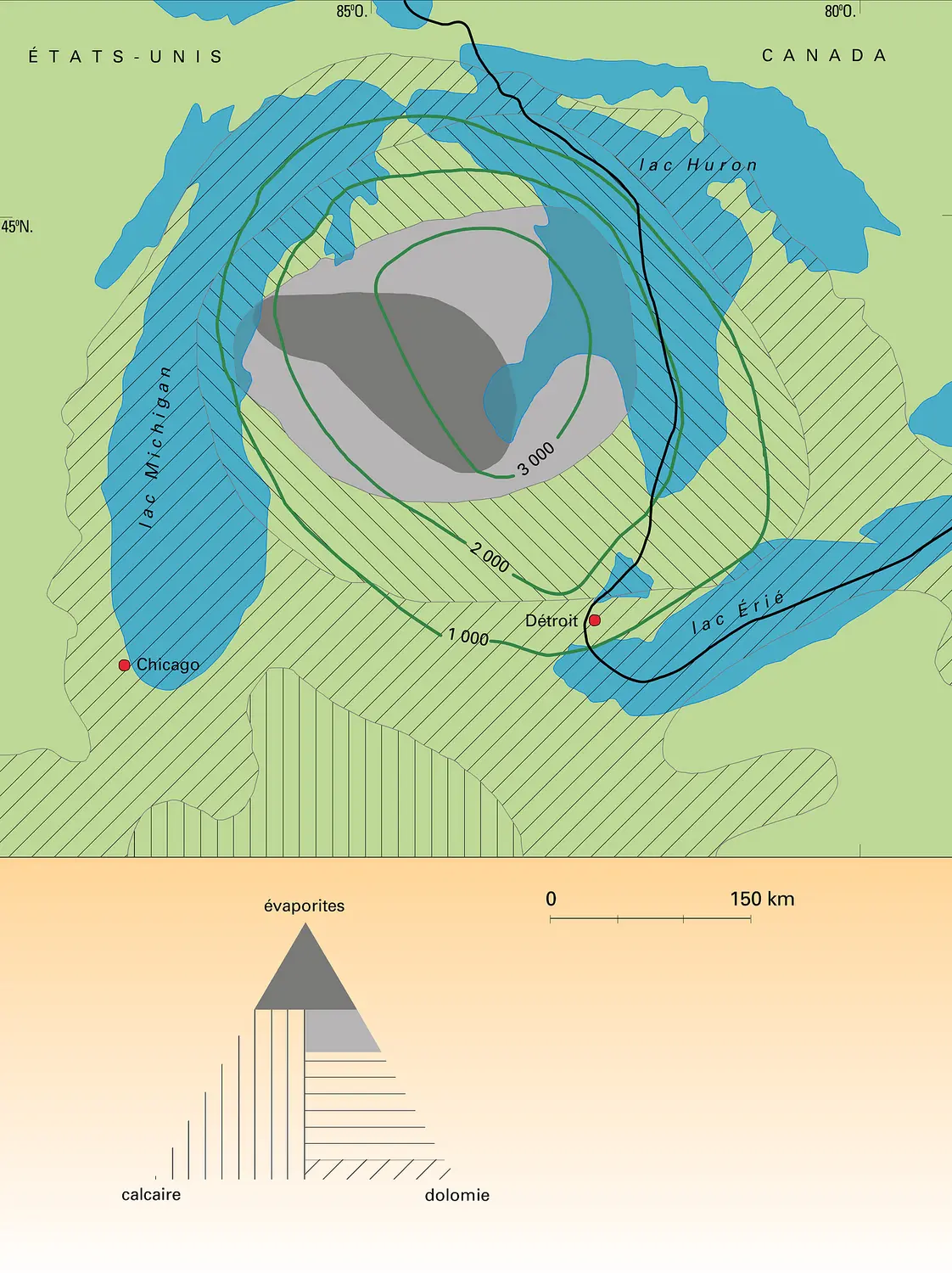 Isopaques et lithofaciès du Silurien du bassin du Michigan