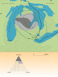Isopaques et lithofaciès du Silurien du bassin du Michigan - crédits : Encyclopædia Universalis France