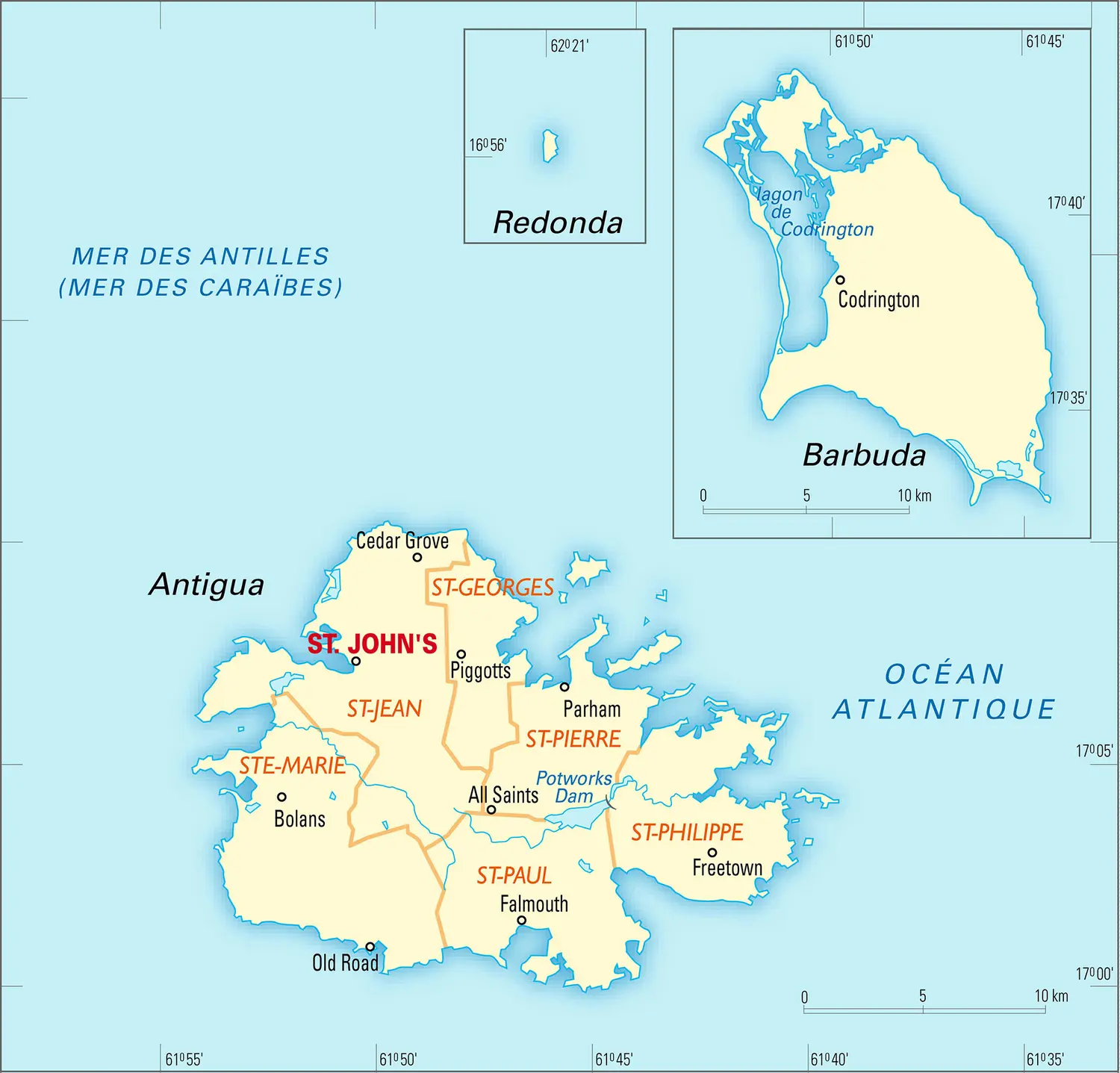 Antigua-et-Barbuda : carte administrative