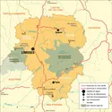 Limousin : carte administrative&nbsp;avant réforme - crédits : Encyclopædia Universalis France