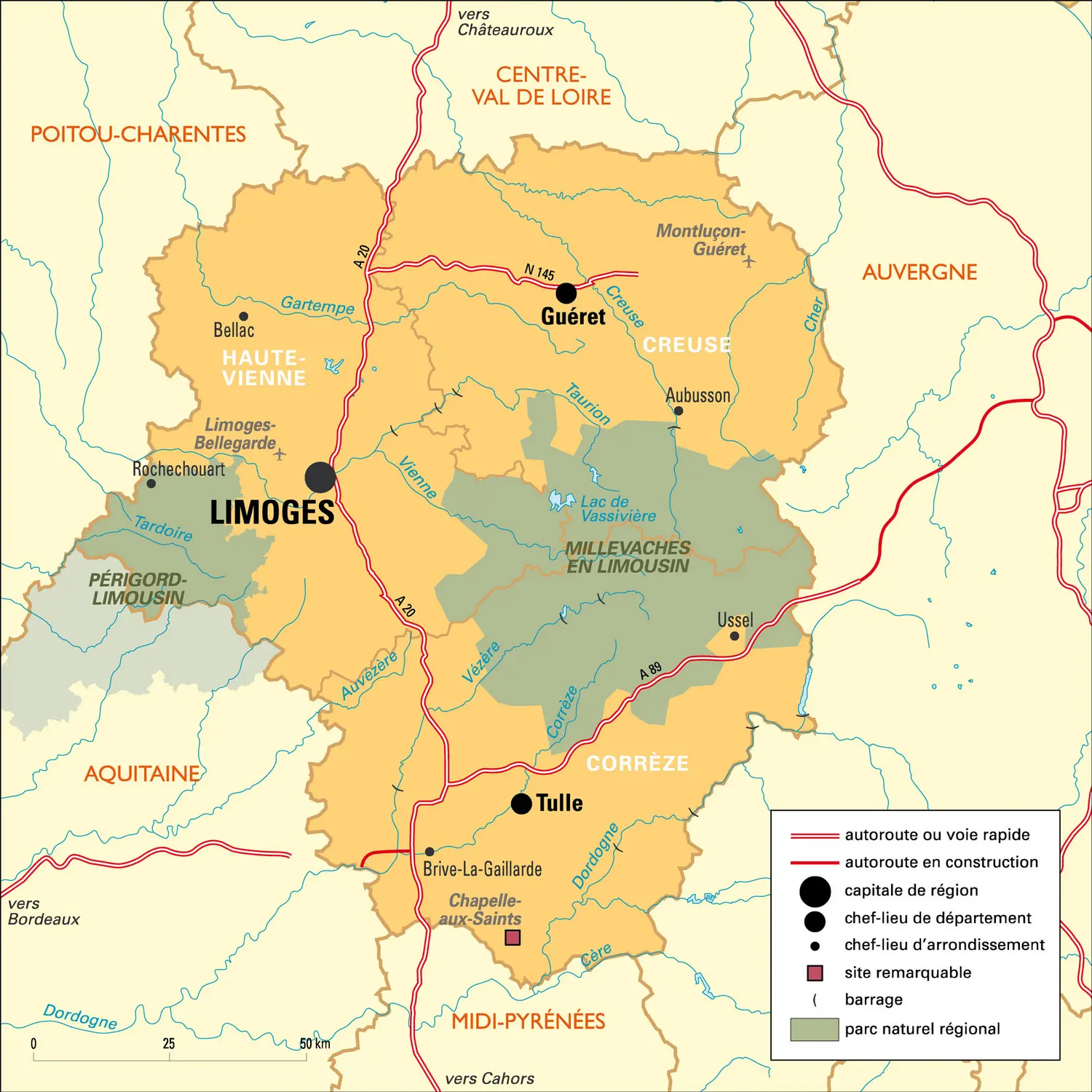 Limousin : carte administrative&nbsp;avant réforme