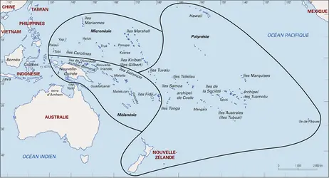 Zone géographique des musiques d'Océanie - crédits : Encyclopædia Universalis France