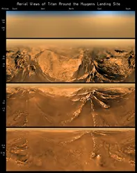 Surface de Titan - crédits : University of Arizona/ ESA/ JPL/ NASA