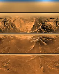 Surface de Titan - crédits : University of Arizona/ ESA/ JPL/ NASA