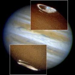 Jupiter : aurores polaires - crédits : Courtesy NASA / Jet Propulsion Laboratory