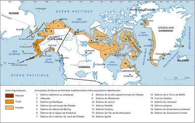 Répartition des Eskimo dans l'Arctique - crédits : Encyclopædia Universalis France