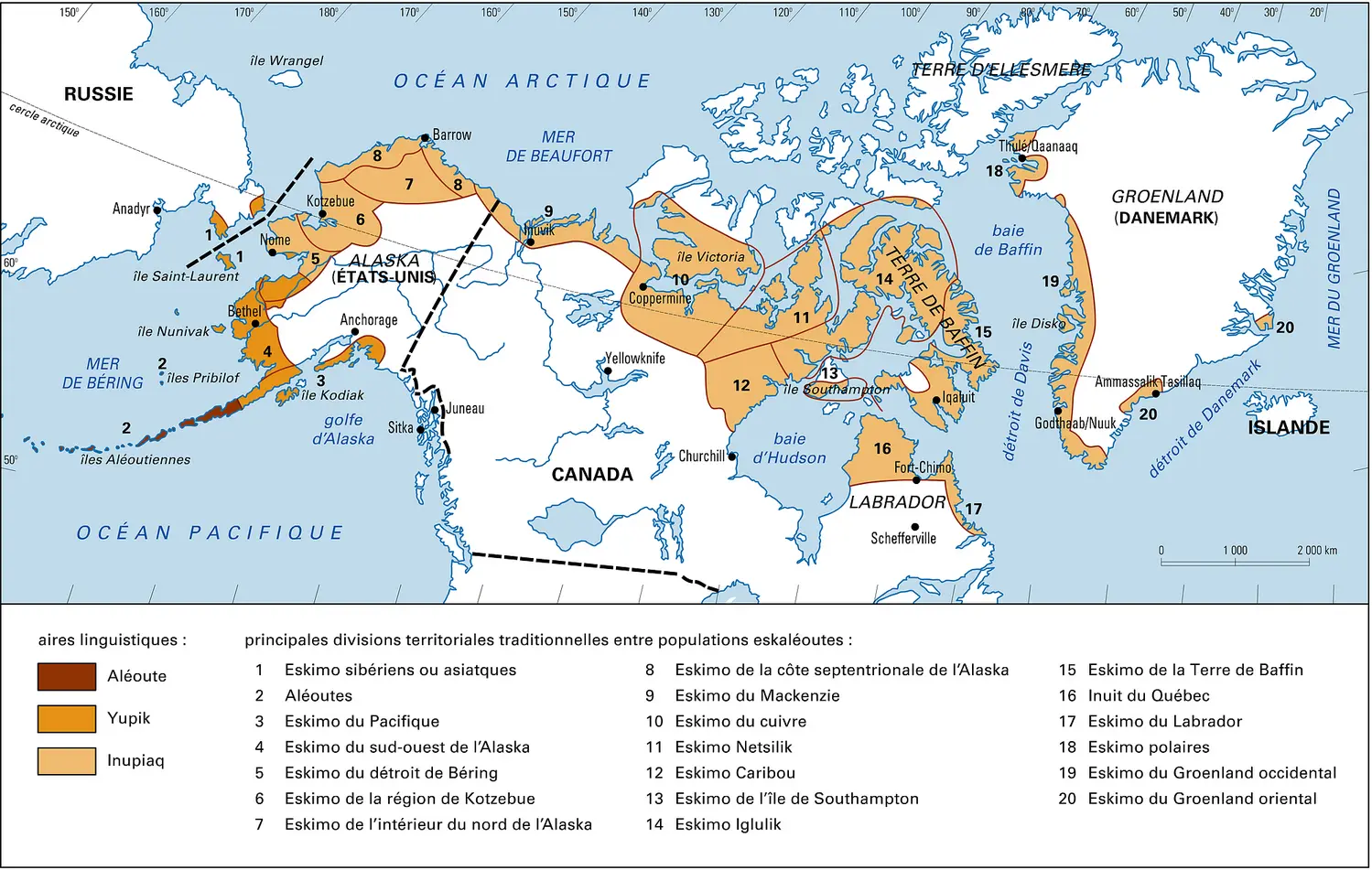 Répartition des Eskimo dans l'Arctique